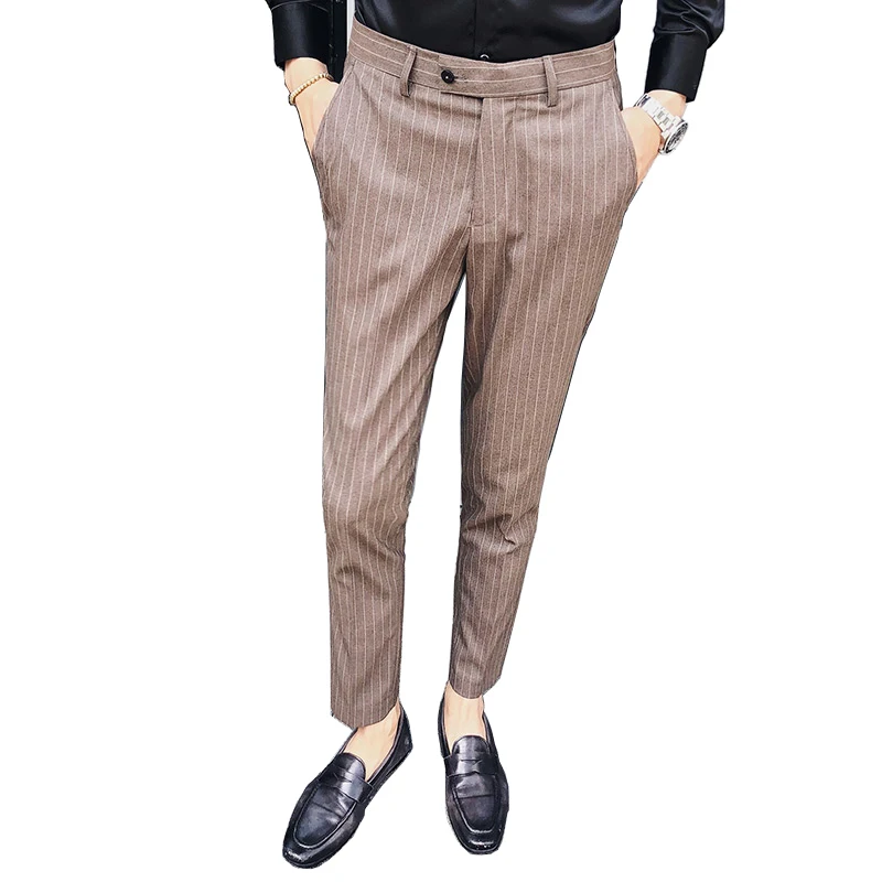 

2019 New Men's Fashion Solid Color Plaid Stripes Boutique Sina Wedding Dress Formal Suit Pants / Mens Casual Business Trousers