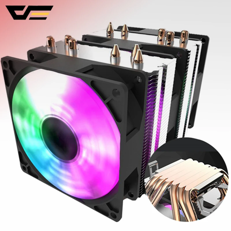 Aigo Darkflash CPU Cooler 6 тепловых труб со светодиодным вентилятором 3Pin 90 мм Fan может быть ins