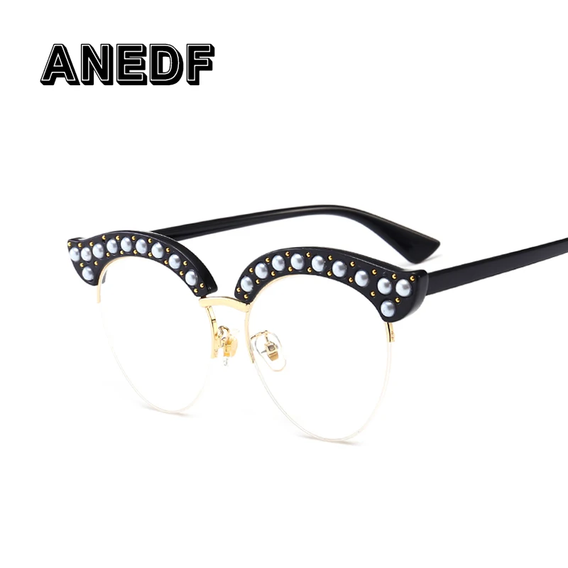 

ANEDF 2018 Lady Cat Eye Pearl decoration Glasses Frames For Women Brand Designer Optical EyeGlasses Fashion Eyewear
