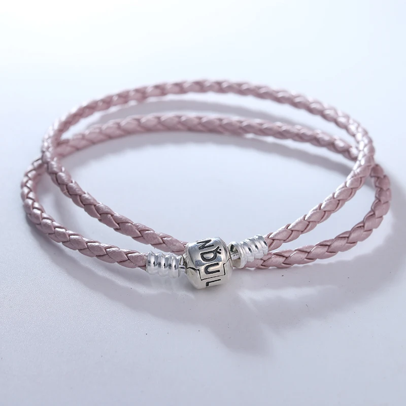 

Pandulaso Brand Pink Leather Bracelet With Clasp 2016 New Original 925 Sterling Silver Starter Bracelets Fashion DIY Jewelry