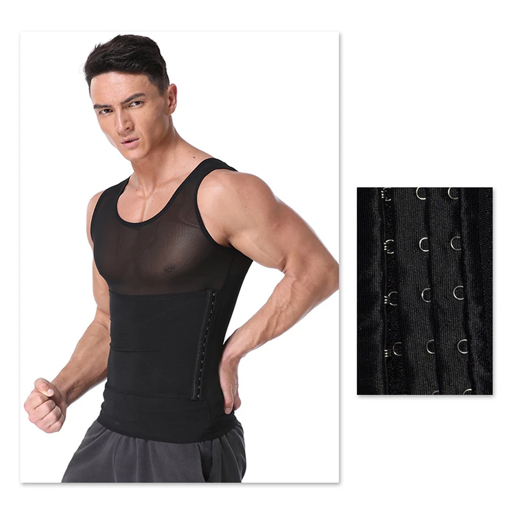 

Men Slim Shirt Body Shaper Tummy Belly Slimming Vest Waistband Abdomen Mesh Vest Shapwear fajas colombianas Lose Weight