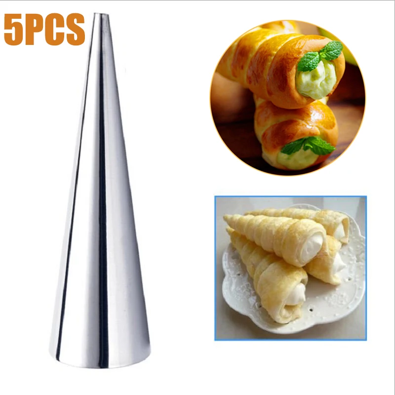 

5pcs Baking Cones Stainless Steel Spiral Croissant Tubes Horn bread Pastry making Cake Mold baking supplies kitchen accessories