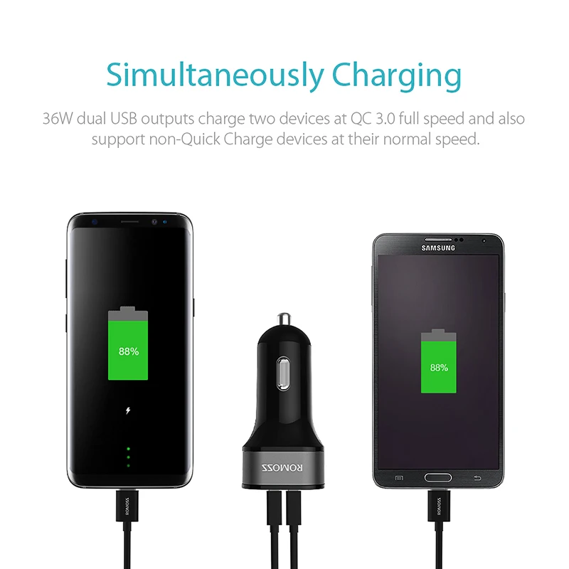 Romoss 36 واط المزدوج USB تهمة سريع QC 3.0 سيارة شاحن آيفون سامسونج الهاتف المحمول شاحن سريع شاحن اللوحي GPS سيارة -شاحن