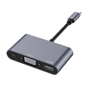 

Fast Shipping 5-in-1 Type C Adapter Thunderbolt 3 USB Type C Hub to HDMI VGA 3.5mm Jack USB Adapter With Type-C Power Delivery