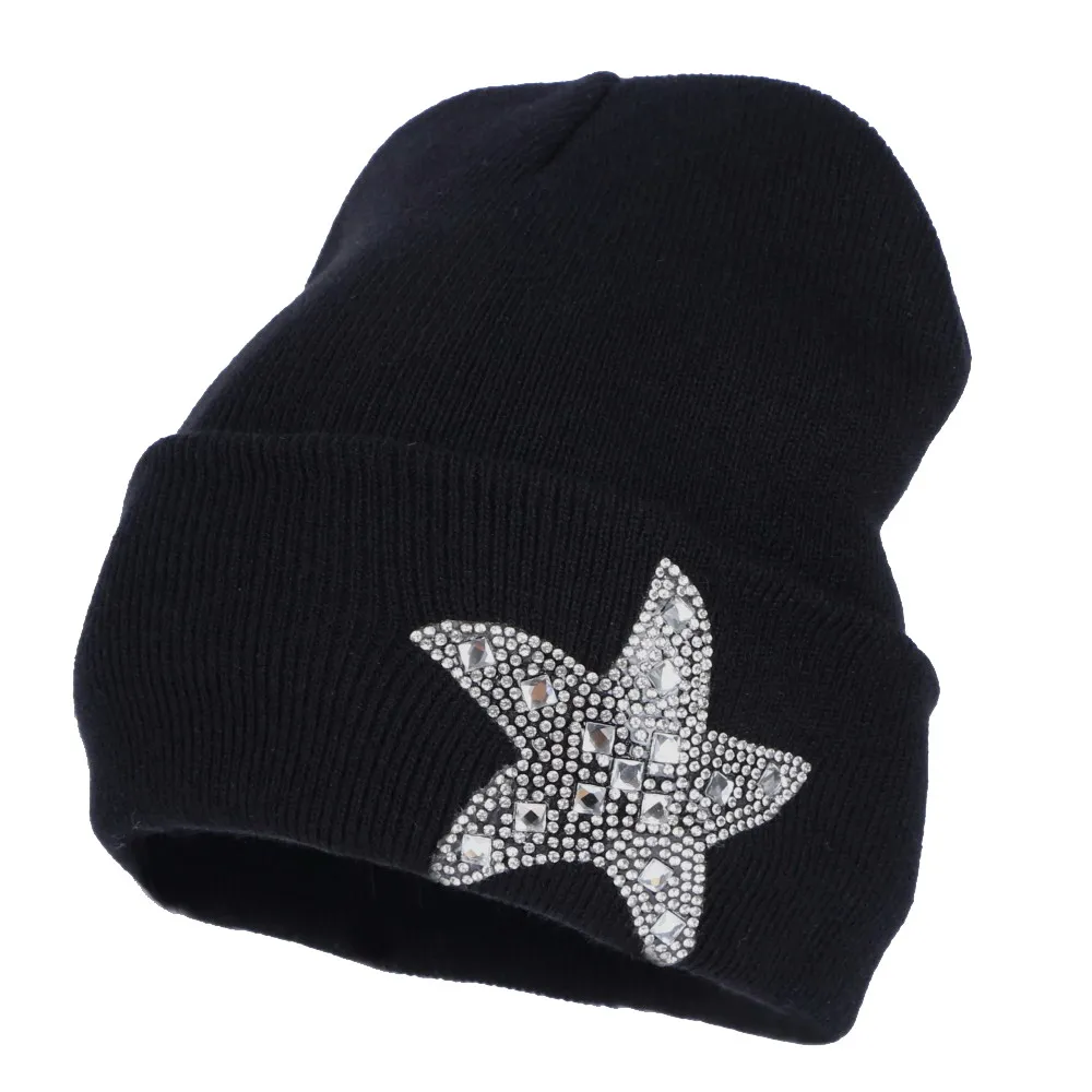 Дизайн, женские шапочки со звездами, зимние шапки, для девушек, на каждый день, skullies, блестящие стразы, прозрачная Роскошная шапочка, женская модная зимняя шапка
