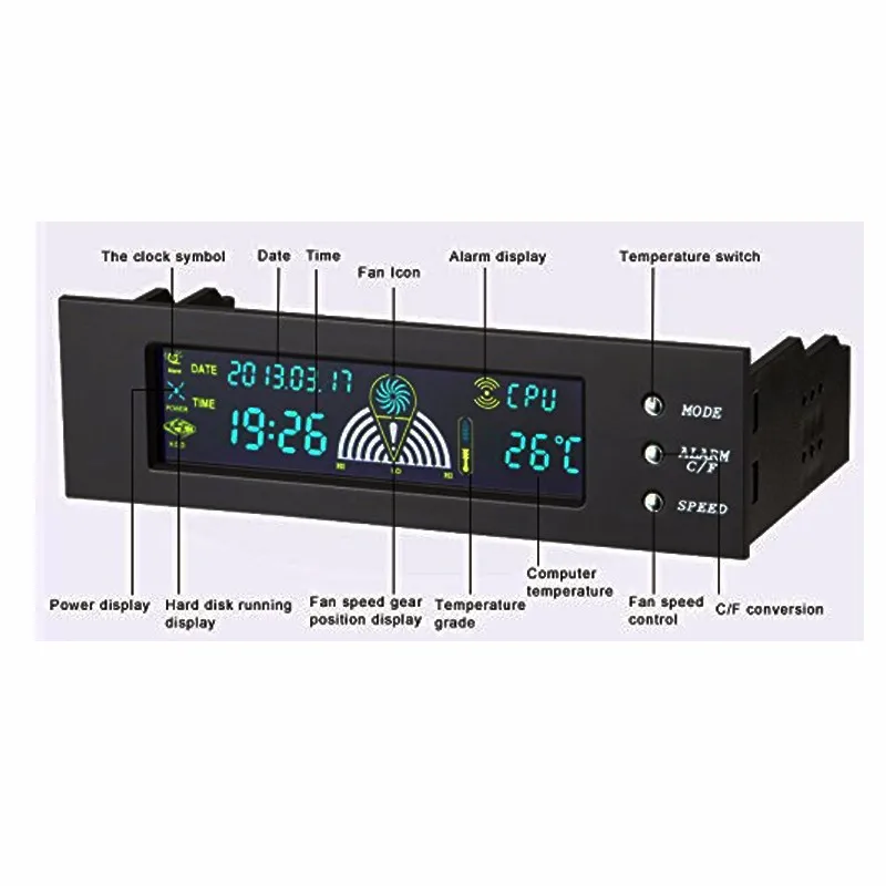 Компьютер 5,2" отсек передней панели 3 канала автоматическая температура CPU корпус контроллер скорости вентилятора w/HDD PC датчик температуры светодиодный дисплей