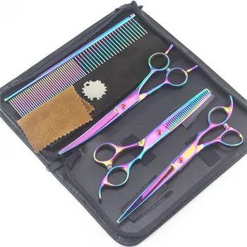 

7.0 inch Pet Scissors Professional Dog Grooming Scissors Set Straight & Thinning & Curved Shears Cat Animals Hair Cutting Tools