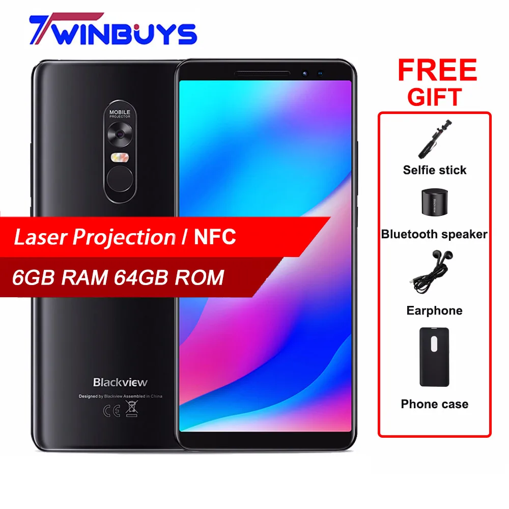 

BLACKVIEW MAX 1 Smartphone Laser Projection 6GB 64GB Android 8.1 6.01 inch Octa core Mobile Phone 16MP NFC 4G 4680mAh cell phone
