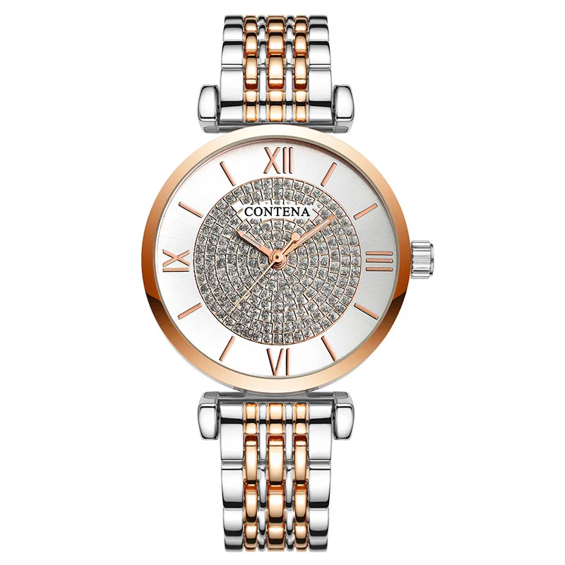 Женские кварцевые часы люксовый бренд Contena женские наручные часы полностью из нержавеющей стали женские часы Mujer женские новые наручные часы - Цвет: 1