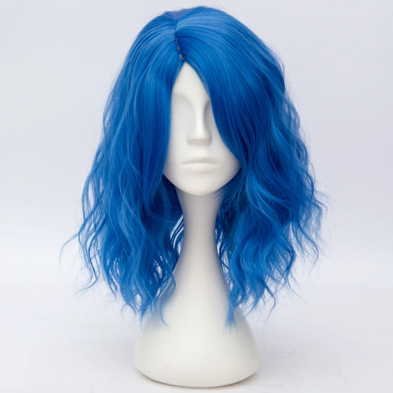 Lolita 40CM Medium Dark Blue Curly Anime Party Girls Cosplay Wig+Wig Cap Heat Resistantin