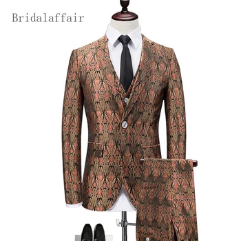 

Bridalaffair 2018 New Mens Figured Suits Men Fashion Printed Blazers Suits Club Outfits Men Tuxedo Jackets Pants Vest Slim Fit