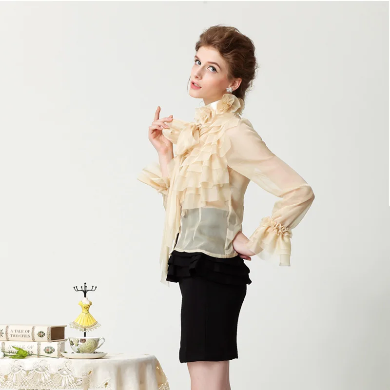 12 Color Women Tops 2019 Summer Solid Blouse Transparent Shirt Lace Long Sleeve Casual Turtleneck Sexy Black Designer Ruffle