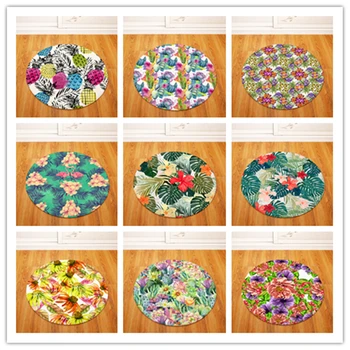 

Round Carpets for Living Room Flower Printed Parlor Bedroom Chair Rugs Toilet Bath Decorate Non-slip Door Mat