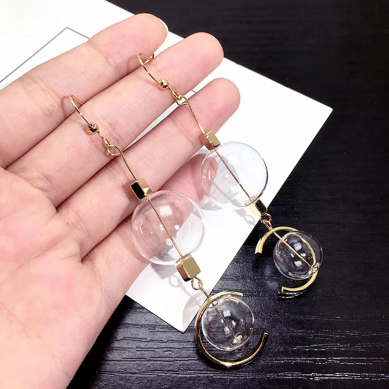 

New Transparent Ball Long Earrings Women Statement Earrings Fashion Jewelry Party Street Style Bijoux Accessories