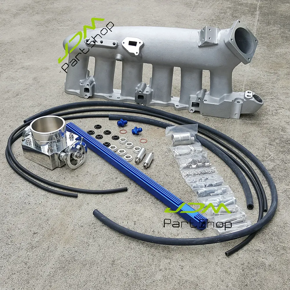 

Turbocharger Intake Manifold+ Blue Fuel Rail+80mmThrottle Body For Nissan R32 R33 R34 RB25DET