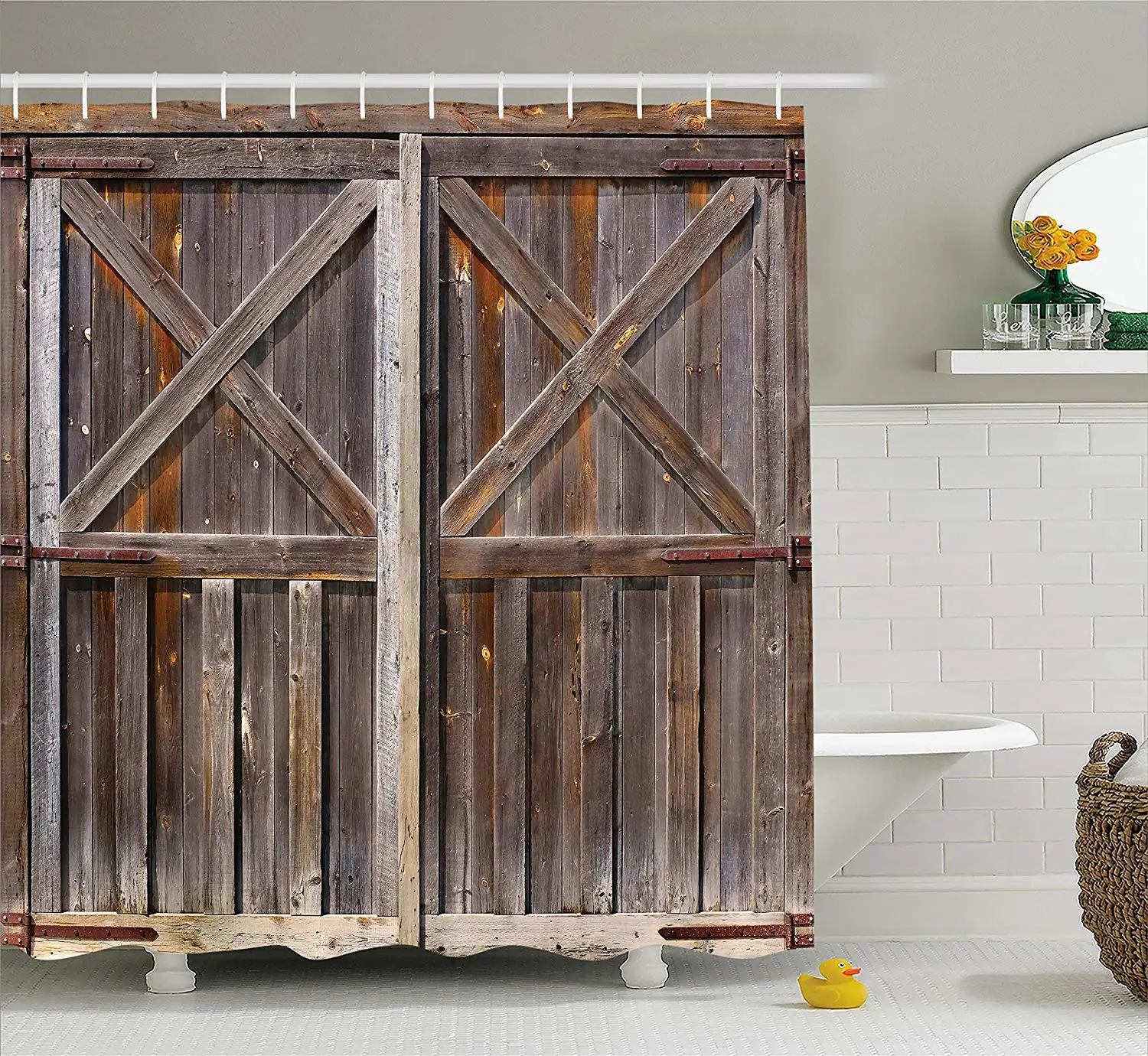 Rustic Shower Curtain Wooden Door of Farmhouse Oak Village Board Rural Life Photo Print Bathroom Decor | Дом и сад