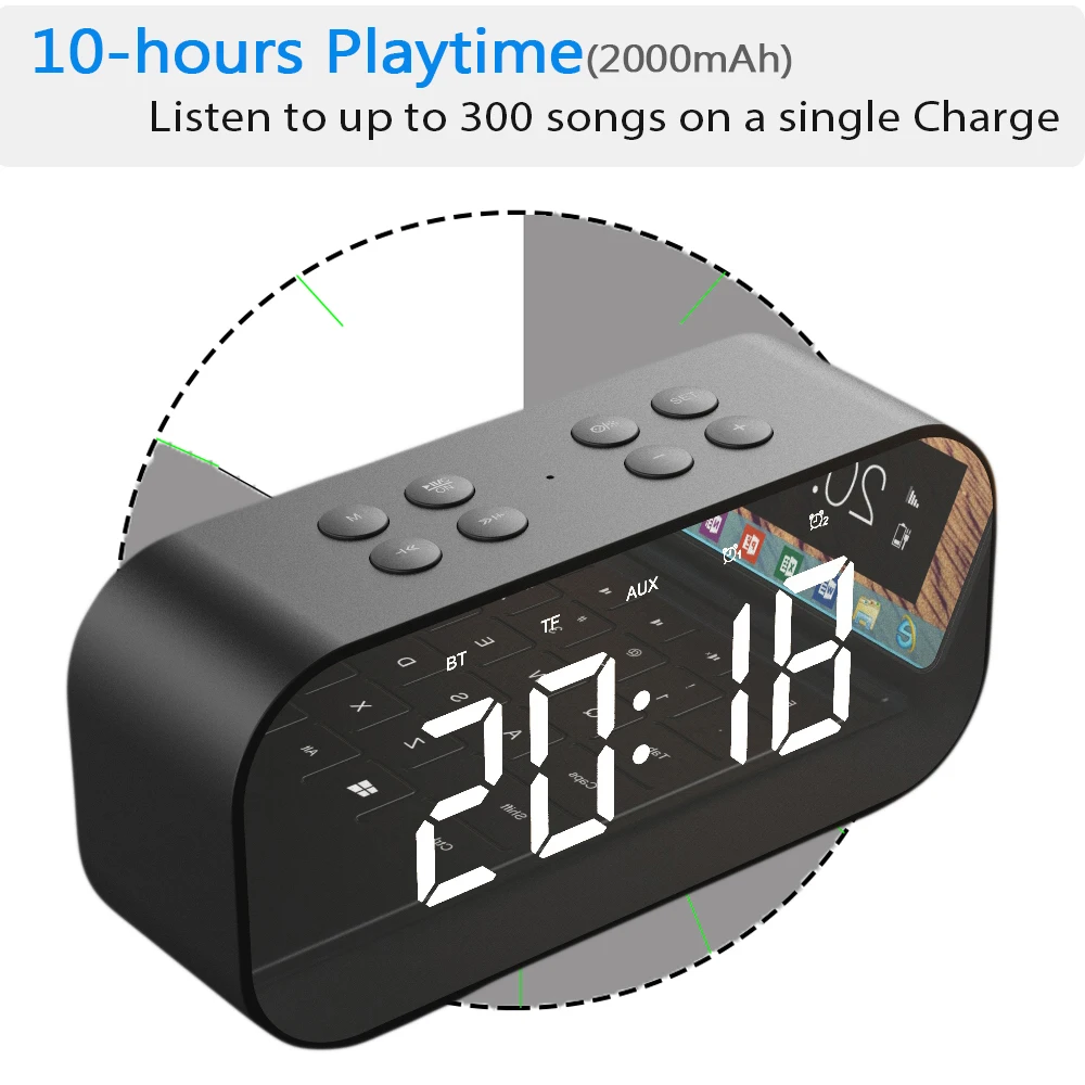 Lewinner Многофункциональные Беспроводные Bluetooth колонки с часами Домашний Мини светодиодный дисплей цифровой Настольный будильник для офиса спальни
