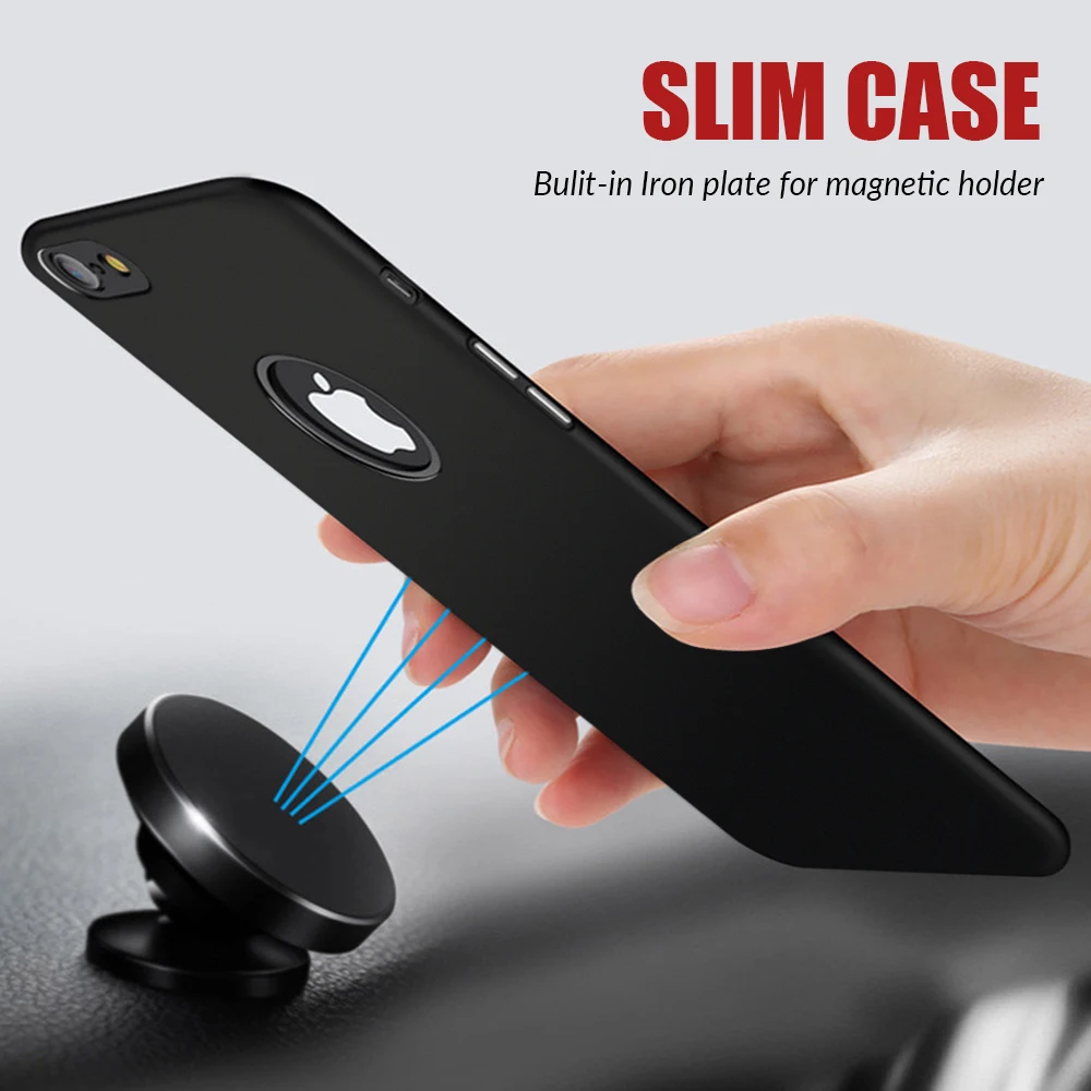 

Phone Case For iPhone X 6 6s Plus Cover 360 Protection PC hard Case For iPhone 7 8 Plus Built in Magnetic Car Holder Metal Plate