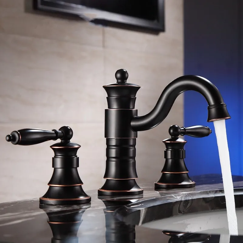 Luxury Oil Rubbed Bronze brass Double handle three holes Widespread