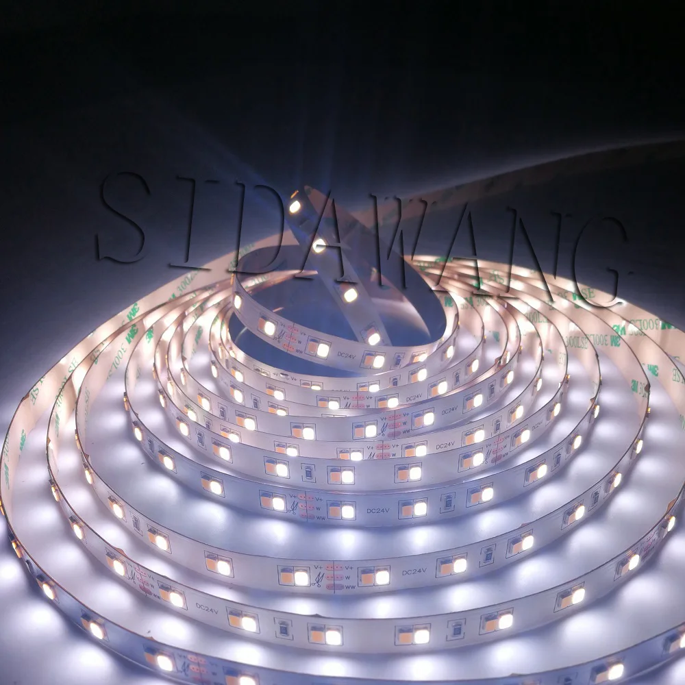 

Dual Color CRI>90 +Ra SMD2835 CCT Color Temperature Adjustable & Dimmable LED Strip Light CW+WW DC12/24V 120LEDs/m 5m/reel