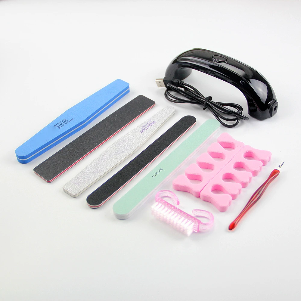 

10pcs/set Pro Manicure Tools UV lamp Kit LED Nail Dryer Rectangular Nail Files Brush Accessories Nail Art Set