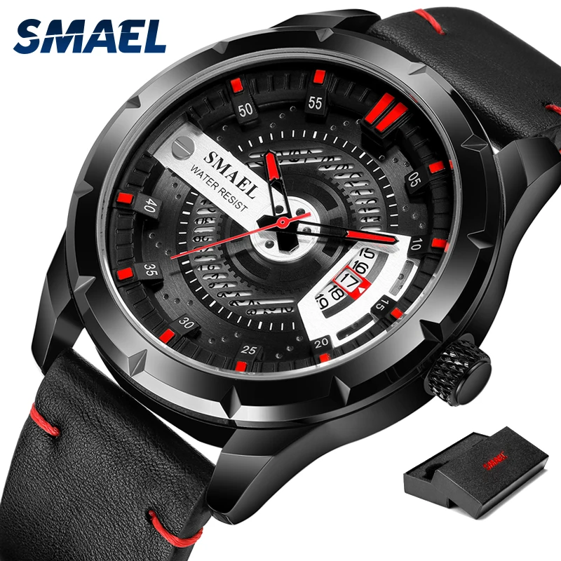 

SMAEL Sport Mens Watches Top Brand Luxury Quartz Watch Men Fashion Steel Waterproof SL-9011 leather Watch MEN Relogio Masculino