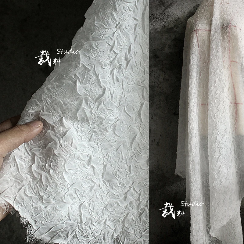

Pleated 3D crack texture special texture pleated clothing designer fabric for patchwork bazin riche getzner tissu au metre