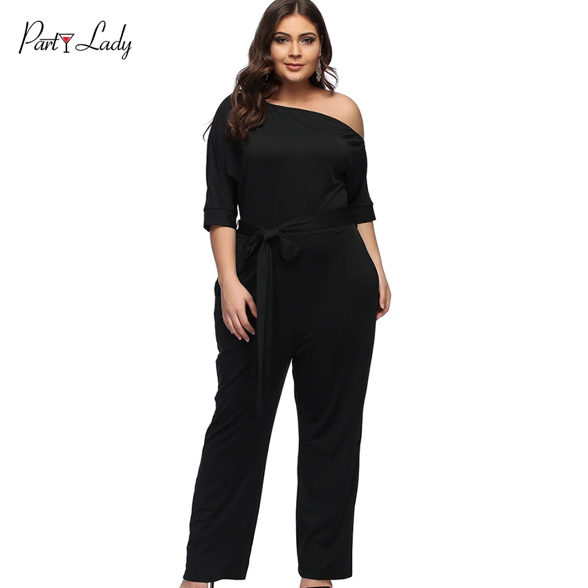 Party Lady Plus Size Sexy Jumpsuits For Women One Shoulder 2018 Autumn Club Rompers Womens Jumpsuit Party Elegant Long Romper -C