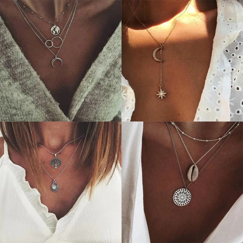 

Boho Shell Pendant Necklace for Women Long Chain Round Charm Statement Choker 2019 Collares Necklace Wedding Jewelry