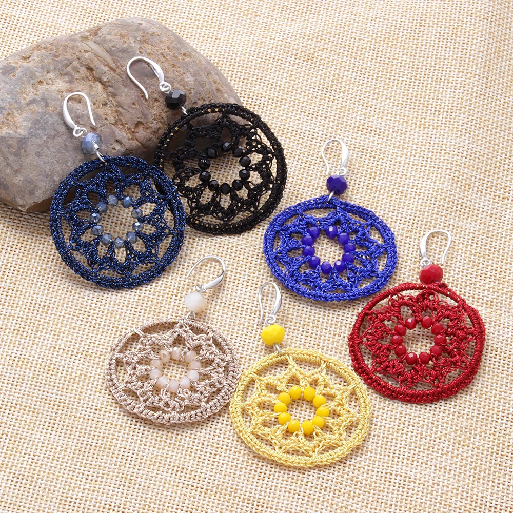 

New Summer Boho Geometric Crystal Acrylic Drop Earrings Hand-woven Trendy Statement Women Dangle Earrings Party Accessories Gift