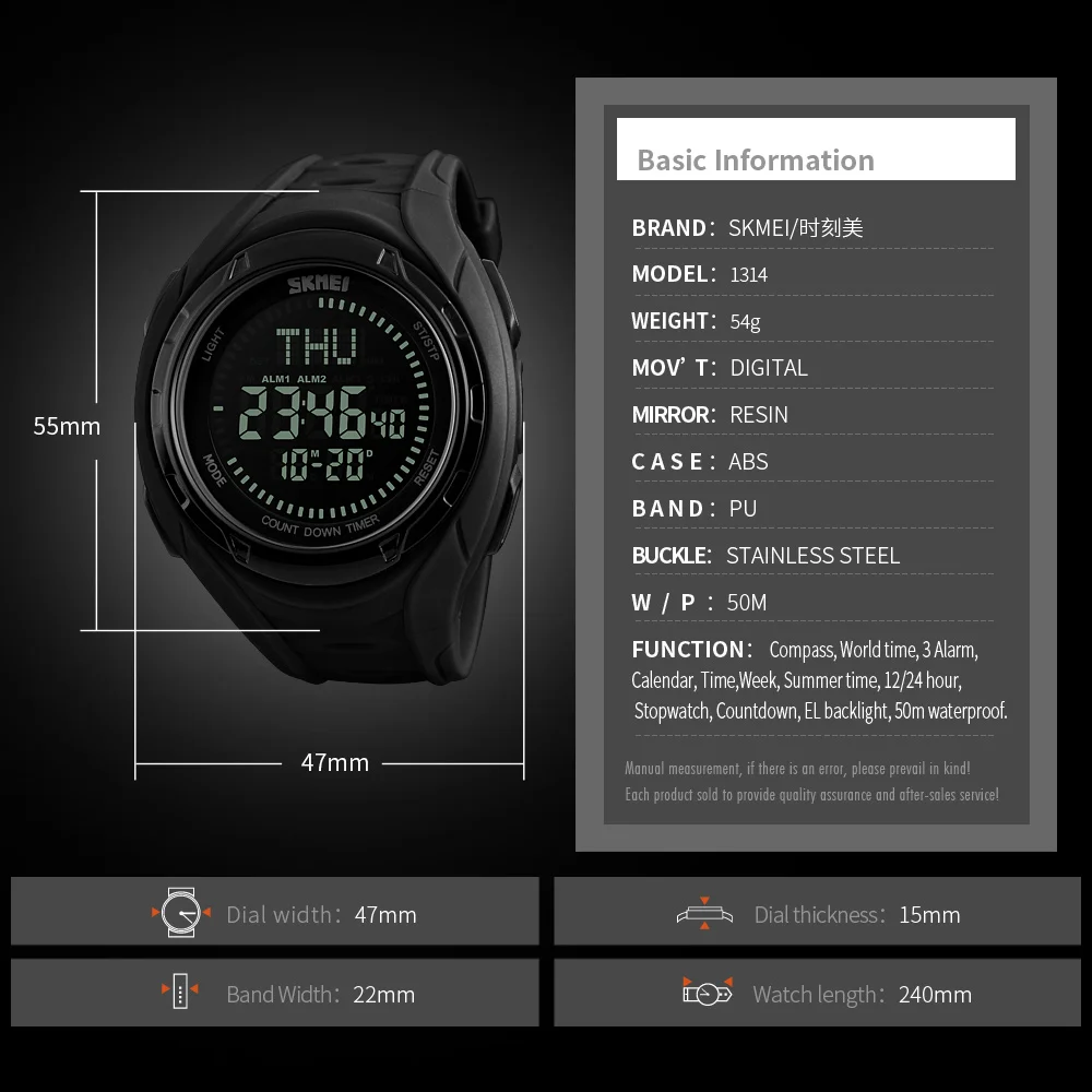 SKMEI мужские спортивные часы с компасом, светодиодный цифровой хронограф, водонепроницаемые наручные часы Relogio Masculino