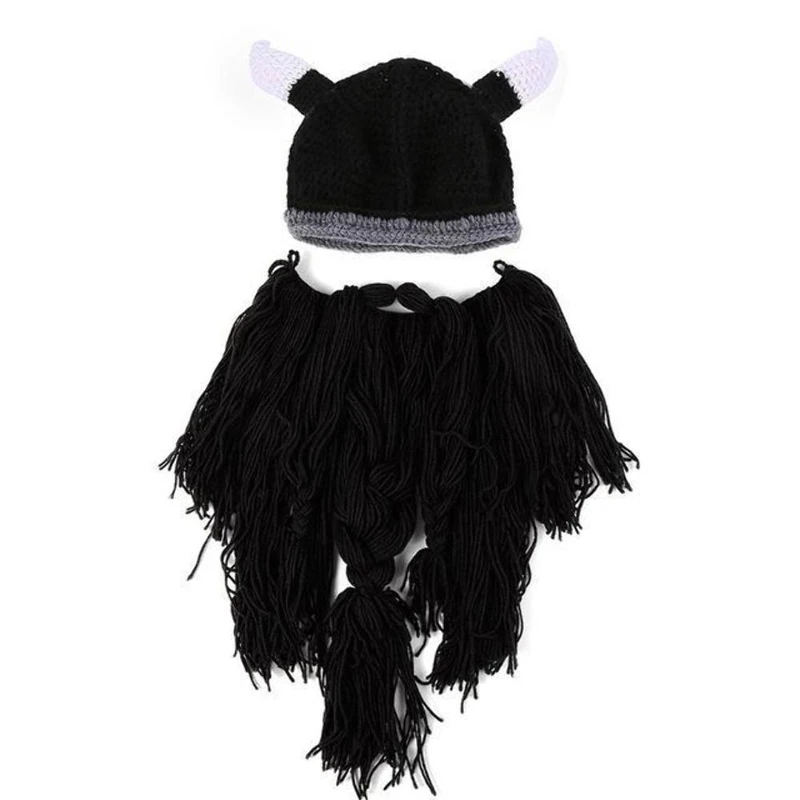 Christmas Knit Viking Beard Horn Hat Crazy Ski Cap Barbarian Vagabond Beanie