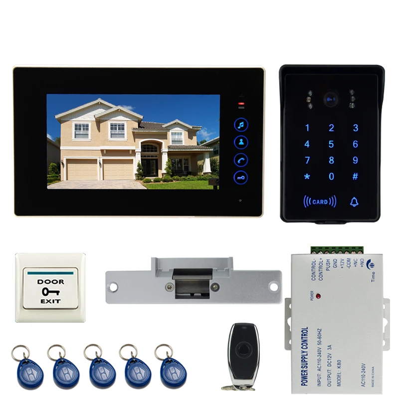 

JEX Video Door Phone Doorbell Intercom system Kit 7 inch LCD Screen + 700TVL Waterproof Password Keypad RFID Camera 1V1