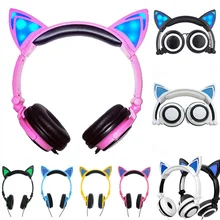 Renensin Foldable Flashing Glowing cat ear headphones Gaming Headset Earphone with LED light For PC Laptop Computer Mobile Phone