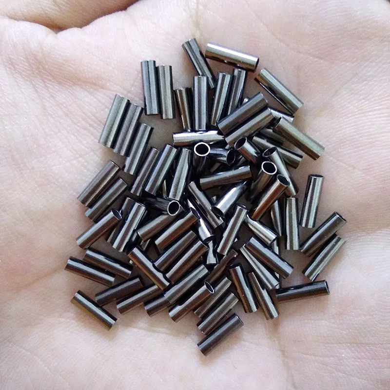 

100pcs Black Round Copper Fishing Tube Fishing Wire Pipe Crimp Sleeves Connector Fishing Line Accessories