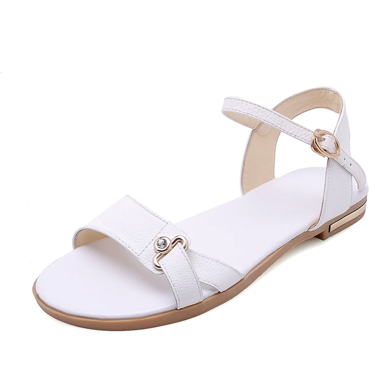 

ASILETO big size 45 46 Genuine cow leather rhinestone flat sandals women Low heels sandals open toe women summer shoes gladiator