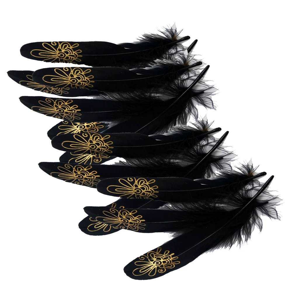 New 12 Pieces Printing Natural Goose Feather DIY Craft Party Home Decor for Sewing Garment Clothes Wedding Dress Accessories