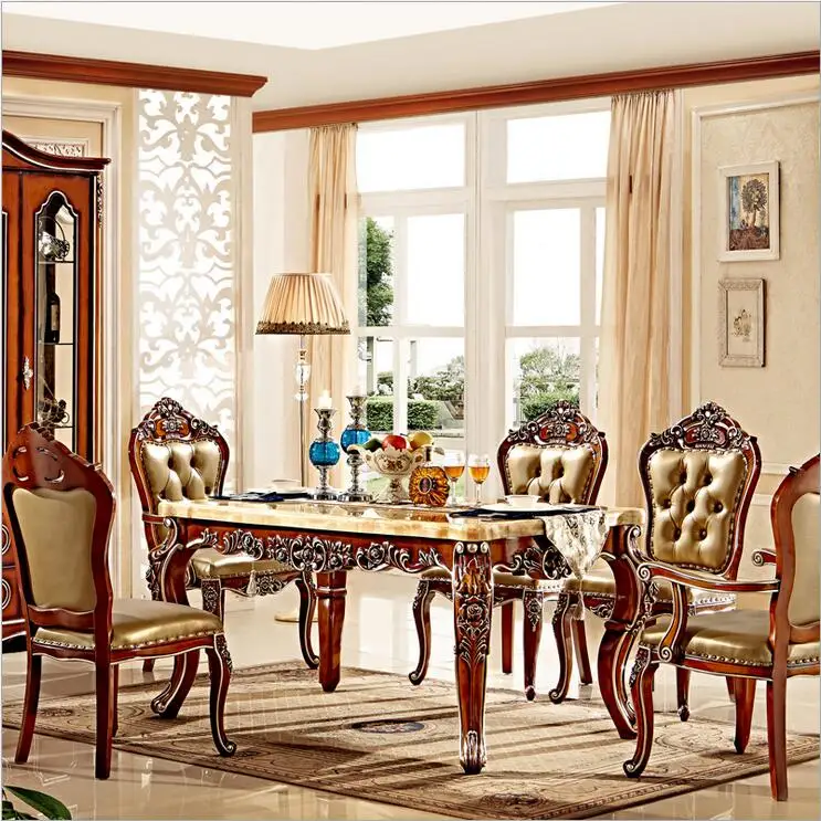 Antique Style Italian Dining Table, 100% Solid Wood Italy Style Luxury Dining Table Set Antique Style Italian Dining Table, 100% Solid Wood Italy Style Luxury Dining Table Set