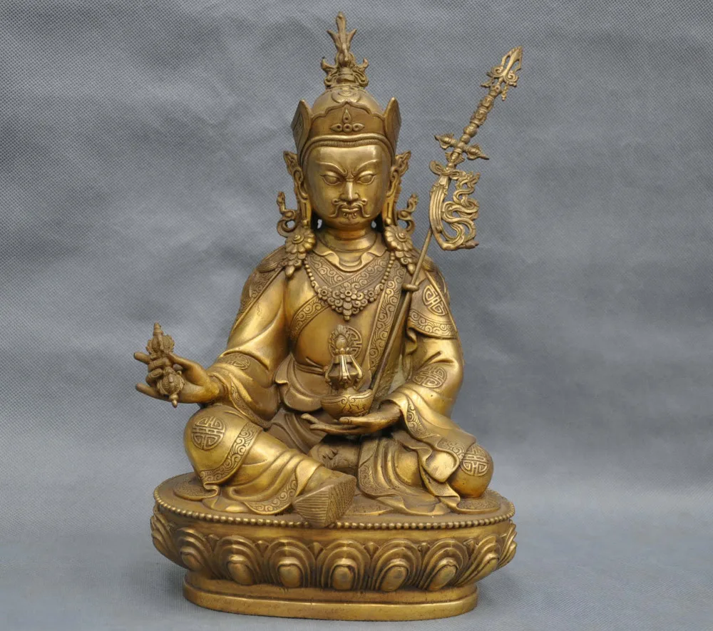 

13'' China Tibet Bronze Lotus Born Guru Padmasambhava Buddha Statue