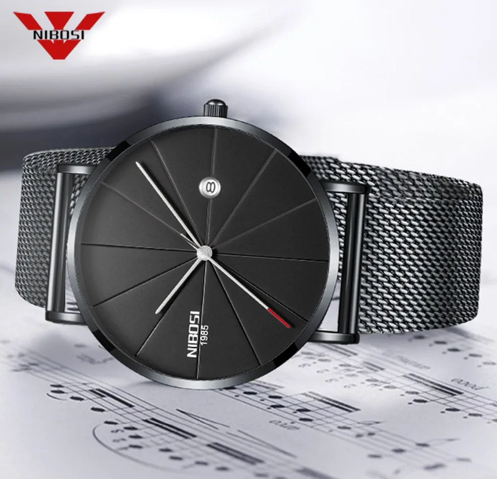 NIBOSI watch men black quartz wristwatches stainless steel mesh brand  watches men ultra thin quartz relogio masculino dourado (13)