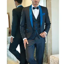new Men’s Suit Blue Suits For Tuxedos Jacket+Pants+Vest Groom Tuxedos Men’s Wedding Suits Groomsman Prom Party Suits