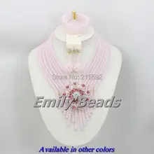 Чудесные детские розовые Африканские свадебные бусы костюм нигерийские Свадебные бусы комплект ювелирных изделий с кристаллами AEJ255