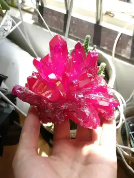 

Light Red Aura Quartz Crystal Titanium Bismuth Silicon Cluster Rainbows Natural Stones and Minerals