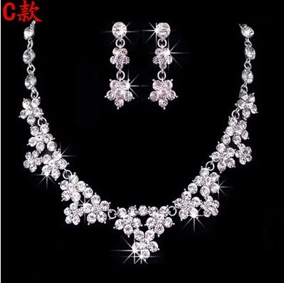 High Quality Silver Luxury Oversize Crystal Wedding Jewelry Sets Hollow-out Flower Necklace&Earrings Set For Woman (6)