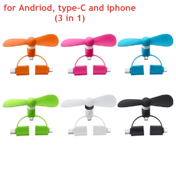 

1PCS 3 IN 1 USB Mini Fan Hand Fan веер portable removable mini hand fan For All Smart Phone Android Type-c Micro travel USB Fans