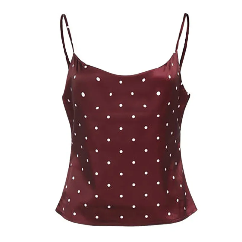Sexy Women Polka Dot Satin Silk Tank Tops Female Camisas Sleeveless Top Female Summer Topicals For Women Vest R15 (9)
