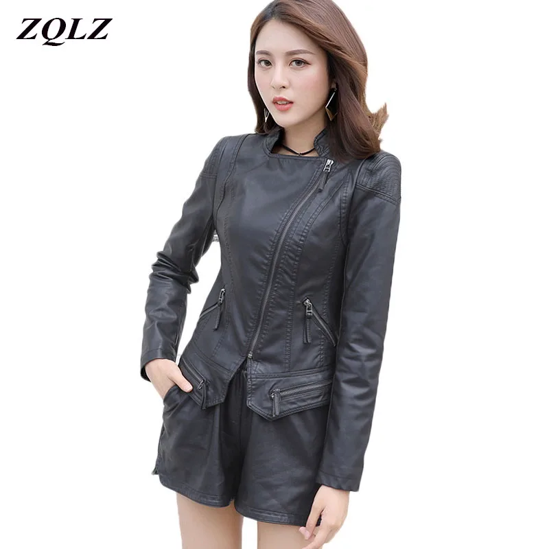 

Spring Autumn Ladies Leather Jackets Plus Size Slim Short Coat Female Mandarin Collar Long Sleeve Zipper Motorcycle Jacket Women