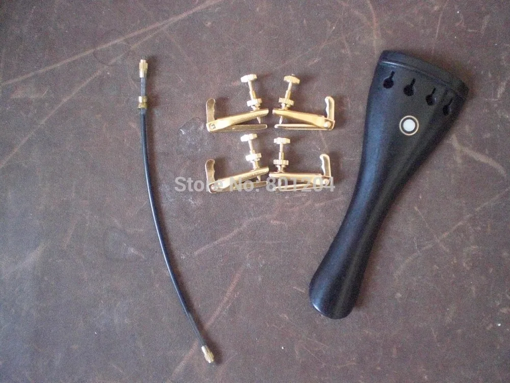 

1 PC EBONY Violin tail piece 4/4 with GOLD COLOR Fine tuners and tail gut