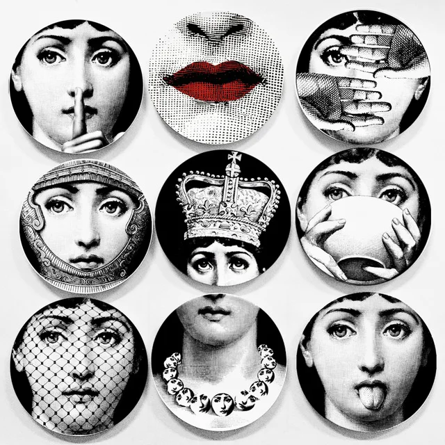 

Lina Face Wall Decorative Ceramic Plates Home Decor Dish Porcelain Wall Hanging Art Plates Black White Scandinavian style