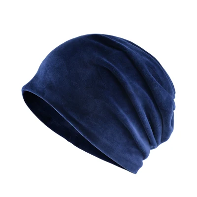 TQMSMY однотонные шапки для wo мужские шапки Осень Бархатная шапочка мужской шарф двойного назначения шапки для девочек двухслойные Skullies Bone gorro - Цвет: Синий